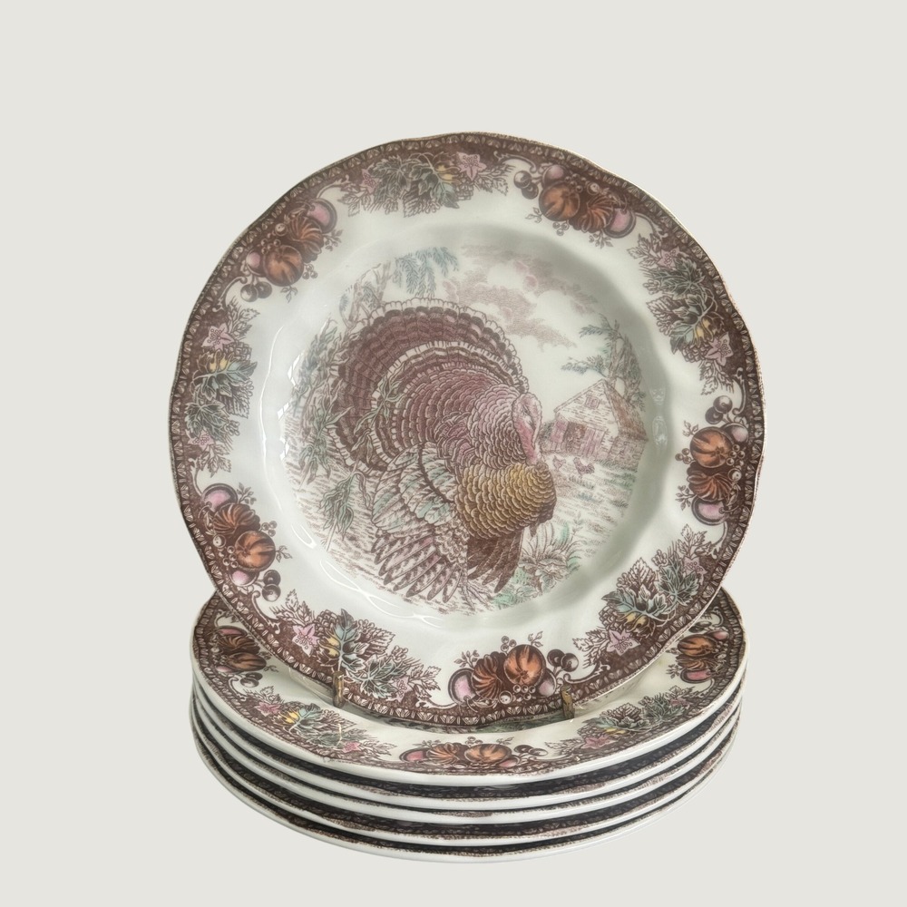 Six Johnson Bros Autumn Monarch Turkey Salad Plates Thanksgiving